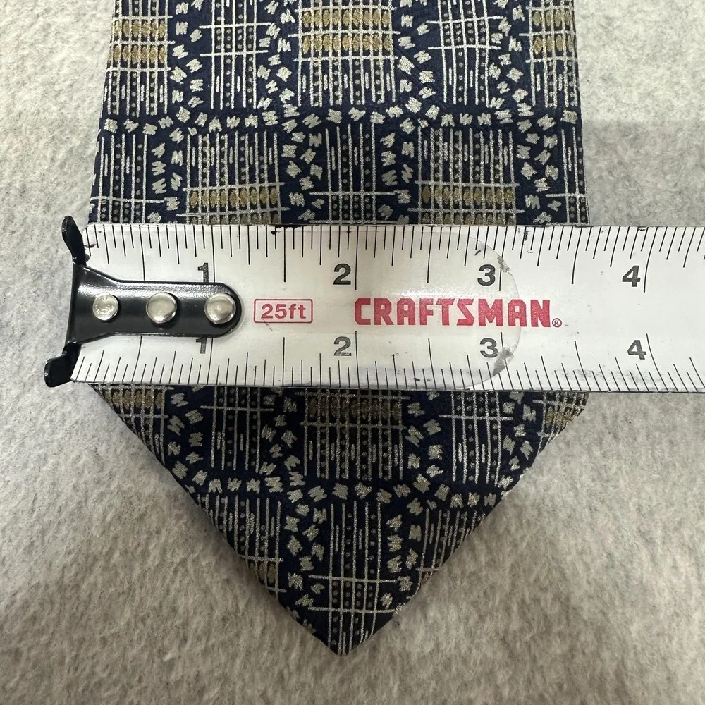 Oleg Cassini Tie Mens‎ One Size Navy Gold Geometric Italian Fabric Made in USA